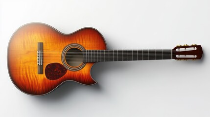 Fototapeta premium Acoustic guitar with sunburst finish on white background showcasing classic design