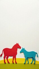 Colorful farm animals shapes cut out from paper silhouettes against white background, outdoors, silhouette, colorful