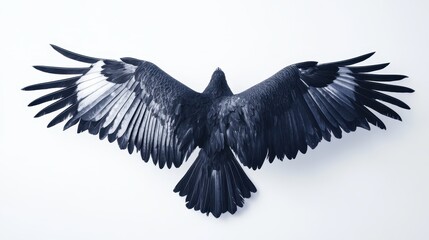 Majestic black bird with outstretched wings in flight against a clear sky