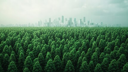 Financial experts innovating green bonds urban forests corporate responsibility eco-friendly finance aerial perspective