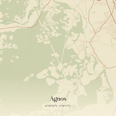 Fototapeta premium Vintage map of Agnos, France.
