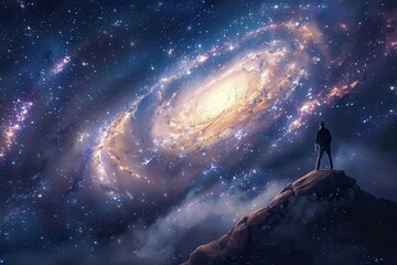 Obraz premium Exploration of a cosmic wormhole leading to distant galaxies in a vast universe filled with stars and nebulae