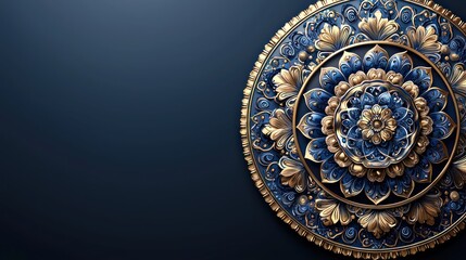 Blue gold ornate mandala design, dark background, decorative art, website header