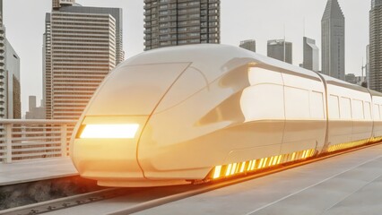 High-Speed Train on Track, City Background