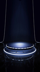 Futuristic stage with a glowing podium and dark background. Perfects for pack shots of new products. Software promos or physical products