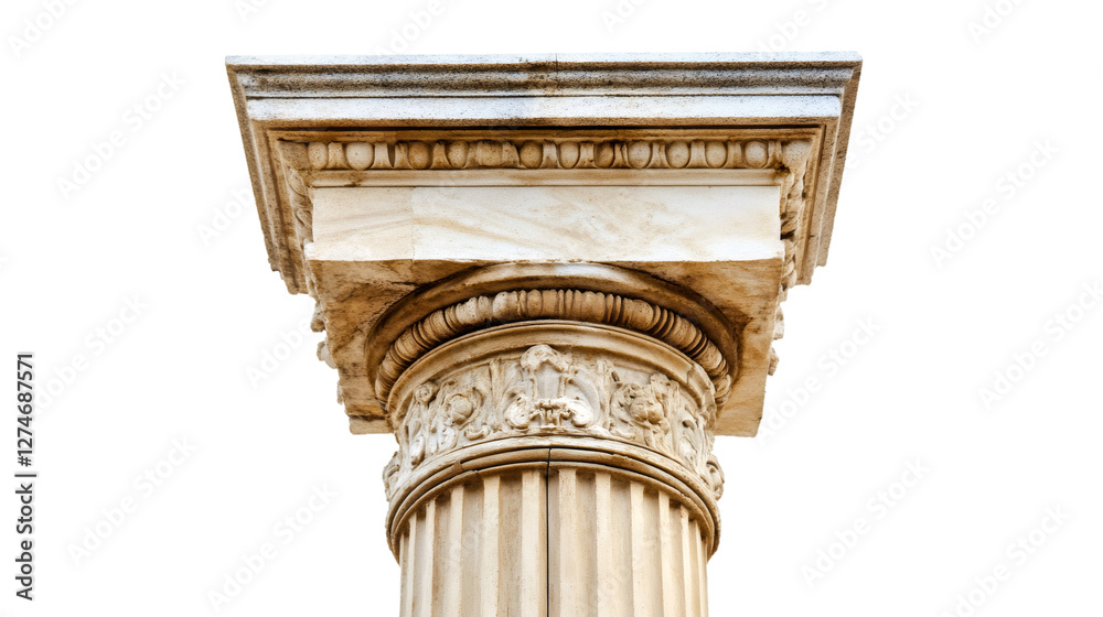 Poster Architectural detail of a weathered ancient column capital, isolated on a transparent background for classical or historical projects