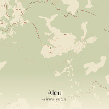 Vintage map of Aleu, France.