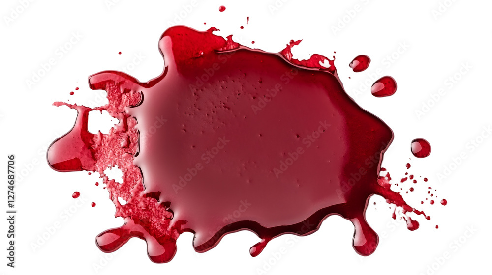 Poster large puddle of blood with splashes and droplets isolated on transparent background, ideal for hallo