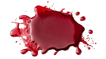 Large puddle of blood with splashes and droplets isolated on transparent background, ideal for Halloween or crime scene concepts
