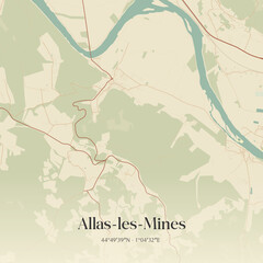 Fototapeta premium Vintage map of Allas-les-Mines, France.