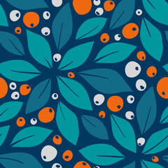 seamless floral pattern with leaves and berries