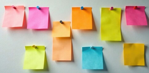 Fototapeta premium Colorful sticky notes with pins on a wall , organization, colorful, pins