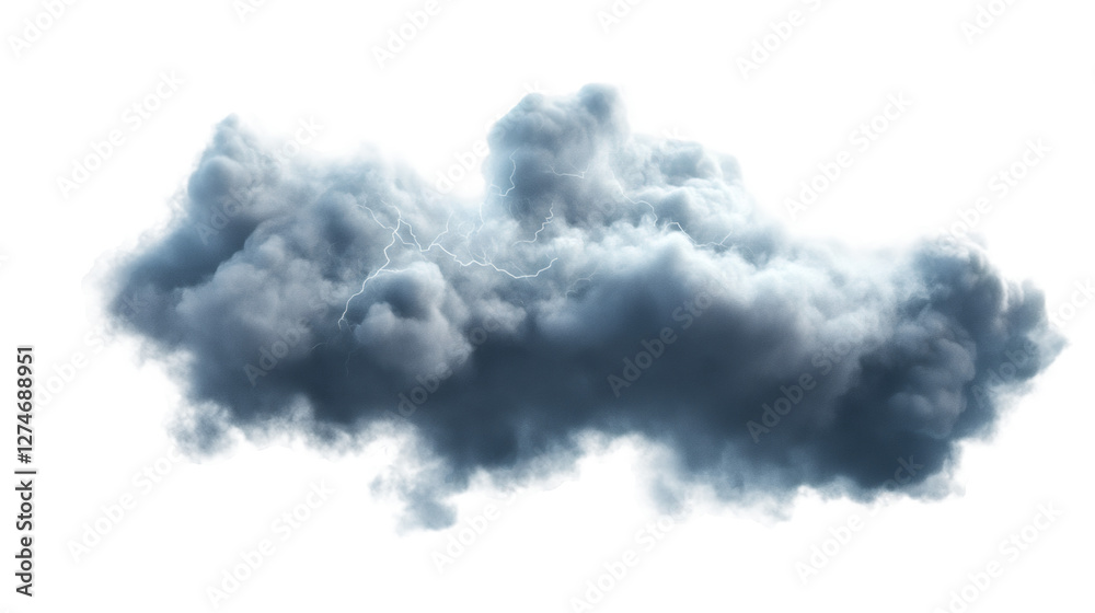 Poster realistic cumulonimbus cloud with lightning on transparent background, ideal for weather forecast or