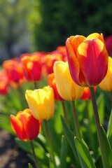 Colorful tulips in a garden, nature, blooming, flowers
