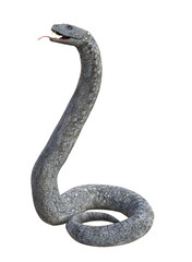 A giant snake with rock texture scales, raising its head from a single coil. 3D illustration on transparent background. 