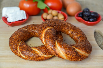 simit - bagels on a wooden table