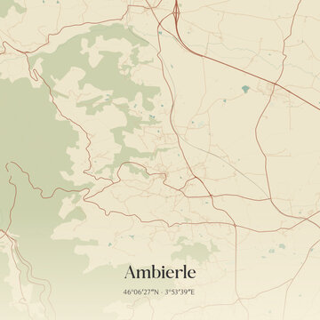 Vintage map of Ambierle, France.