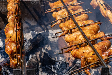 Huli-huli chicken is a grilled chicken dish in Hawaiian cuisine, prepared by barbecuing a chicken...
