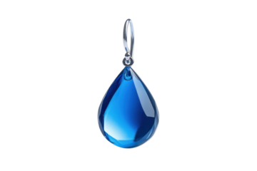 Captivating blue teardrop pendant illuminating beauty against a minimalist background isolated on transparent background