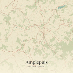 Fototapeta premium Vintage map of Amplepuis, France.
