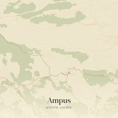 Fototapeta premium Vintage map of Ampus, France.