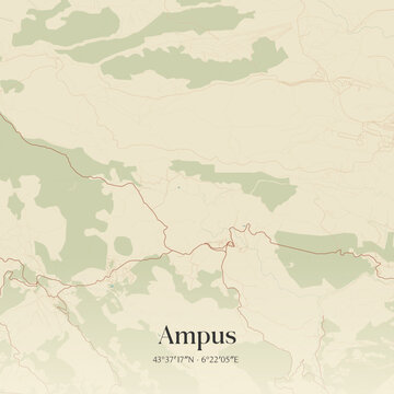 Vintage map of Ampus, France.