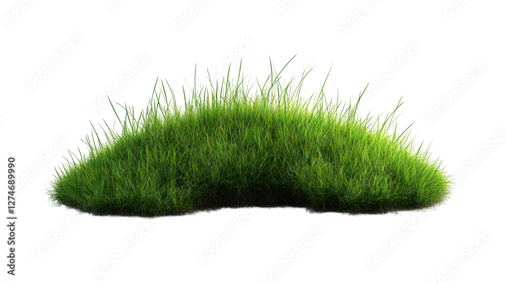 Poster realistic 3d rendering of a vibrant green grass tuft, isolated on a transparent background, perfect 