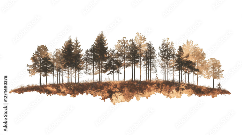 Poster Double exposure effect of a group of trees on a small floating island with transparent background, ideal for image manipulations