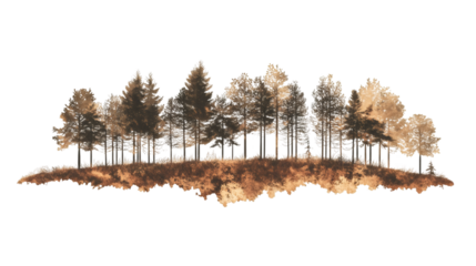 Double exposure effect of a group of trees on a small floating island with transparent background, ideal for image manipulations