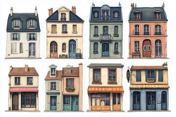 Fototapeta premium A Sprite Sheet of Colorful Painterly French Buildings, Alt