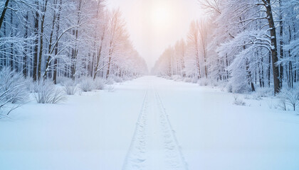 Fototapeta premium Winter forest landscape with snow-covered trees