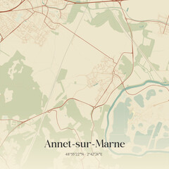 Fototapeta premium Vintage map of Annet-sur-Marne, France.