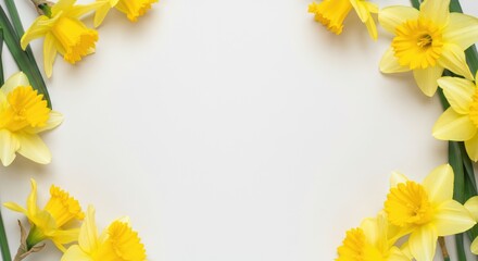Obraz premium Yellow daffodils on white background forming frame