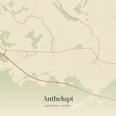 Fototapeta premium Vintage map of Anthelupt, France.