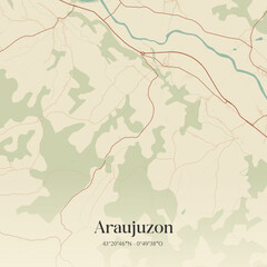 Vintage map of Araujuzon, France.