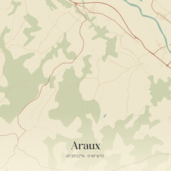 Vintage map of Araux, France.