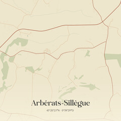 Obraz premium Vintage map of Arbérats-Sillègue, France.