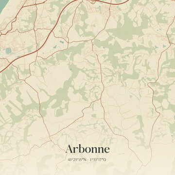 Vintage map of Arbonne, France.