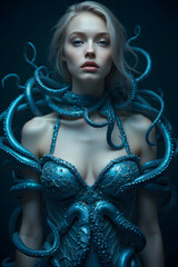 octopus dressing a womans upper body 