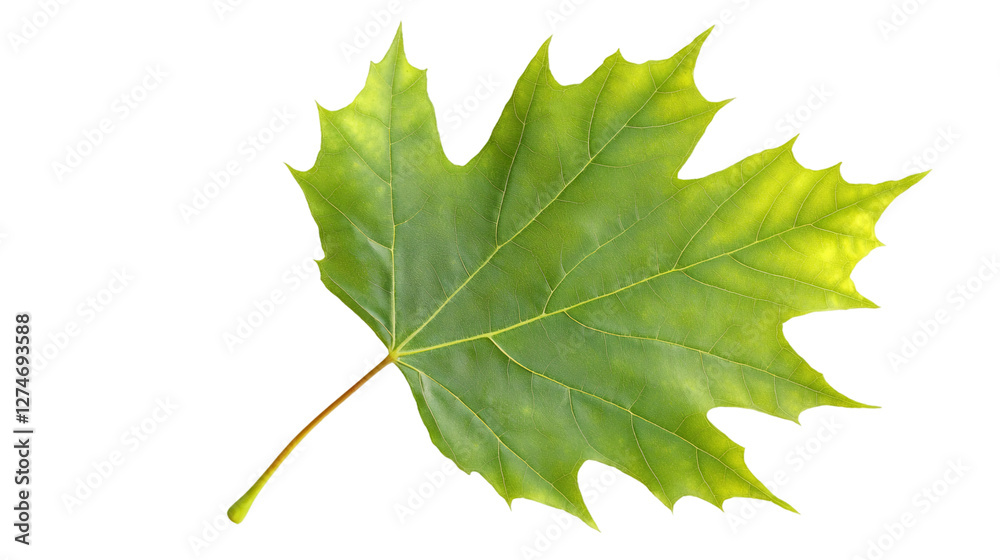 Poster Green maple leaf floating against transparent backdrop, ideal for design compositions