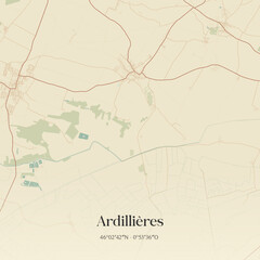 Obraz premium Vintage map of Ardillières, France.