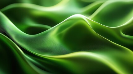 Fototapeta premium Smooth green satin fabric with soft folds and gentle waves creating elegant texture