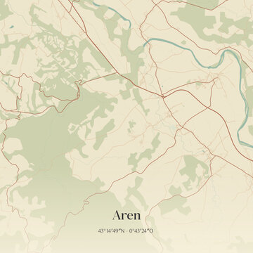 Vintage map of Aren, France.