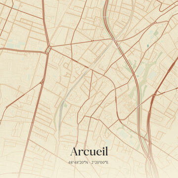 Vintage map of Arcueil, France.