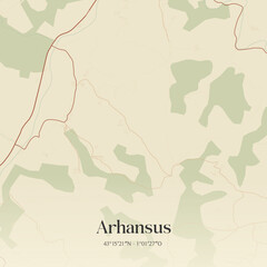 Vintage map of Arhansus, France.