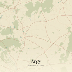 Fototapeta premium Vintage map of Argy, France.