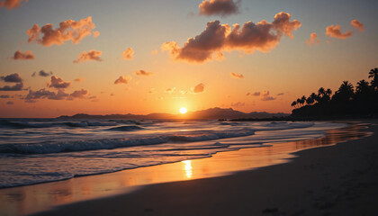 Sunset at the sea with beautiful cozy reflection