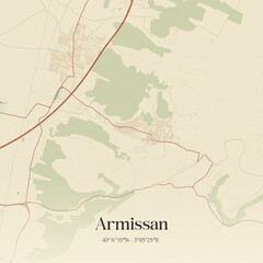 Fototapeta premium Vintage map of Armissan, France.