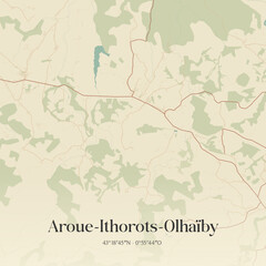 Fototapeta premium Vintage map of Aroue-Ithorots-Olhaïby, France.