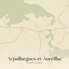 Obraz premium Vintage map of Arpaillargues-et-Aureillac, France.